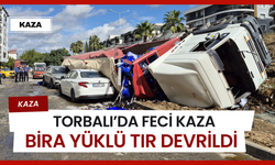 Bira yüklü TIR devrildi