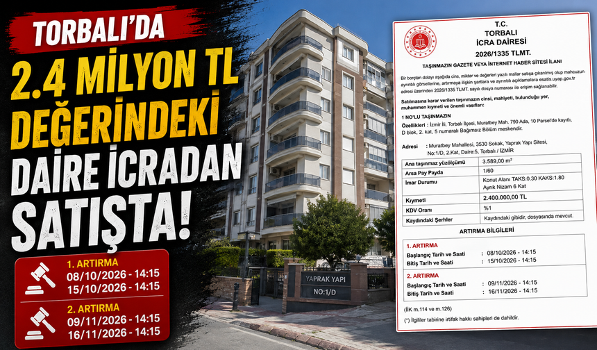 Torbalı’da 2,4 Milyon TL Değerindeki Daire İcradan Satışa Çıkarıldı